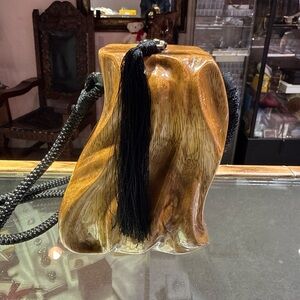 Vintage Timmy Woods Beverly Hills Hand Carved Acacia Wood Handbag Unique